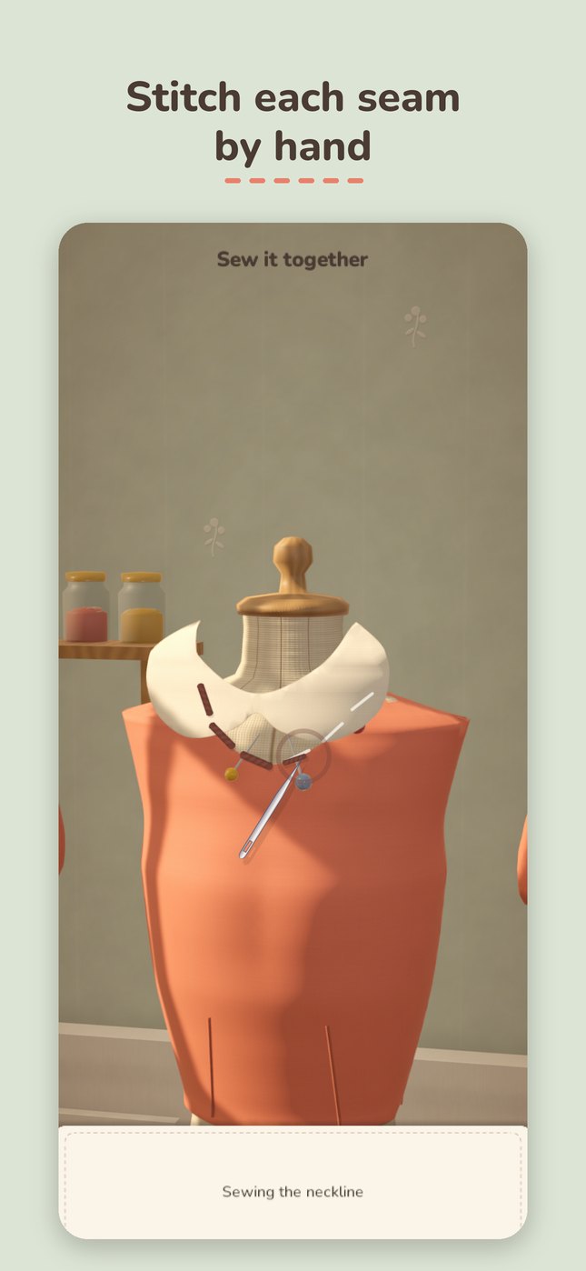 Stitching a seam on the dress form: Stitch each seam by hand.